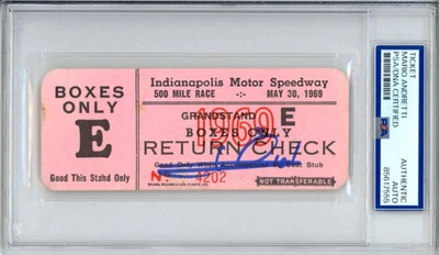 1969 Indy Indianapolis 500 Box Ticket SIGNED Mario Andretti Winner PSA DNA COA - Image 1 of 2