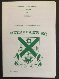 Clydebank v Rangers Reserve League West Programme December 1990 - Picture 1 of 1