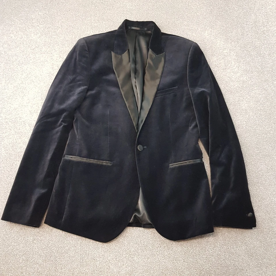 Chaqueta para Hombres H&M 38R Azul Marino Terciopelo Esmoquin Fumar Blazer Cena Calce Ajustado Foto 1 de 4