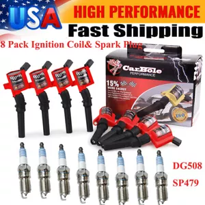 8 Pack Ignition Coils and Spark Plug for Ford F-150 TRITON 4.6L 5.4L DG508 SP479 - Picture 1 of 12