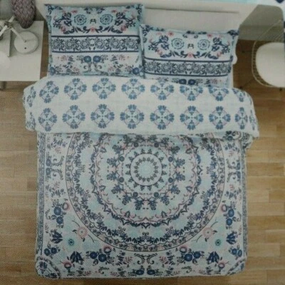 Garment Washed Twin Twin XL Duvet Set Aqua Blue White Teen Youth Bedroom Cotton - Image 1 of 4