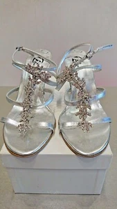 Silver High Heel Sandals with strass - Sandali color argento con strass EU 39 - Foto 1 di 5