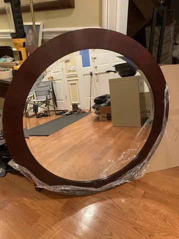 Stickley Metropolitan Coll. Round Cherry Wood Mirror 40 In. Pickup/delivery Cover