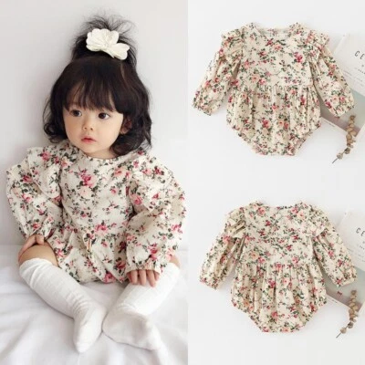 Newborn Baby Girl Outfits Long Sleeve Floral Romper Bodysuit Jumpsuit Clothes - Image 1 of 4