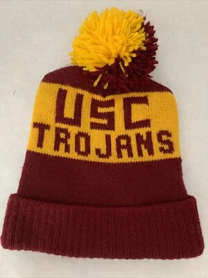 Vintage USC University Southern California Knit Hat Ski Cap Red Gold Pom-Pom  - Image 1 of 4