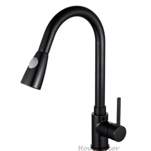 Modern Monobloc Swivel Spout Kitchen Sink Pull Out Sprayer Water Mixer Tap BLACK - Picture 1 of 5