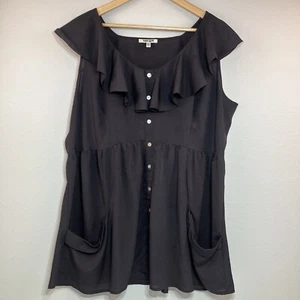 Daniel Rainn Women's Brown Chiffon Blouse Sleeveless Smock Ruffled Pockets 2XL - Picture 1 of 6
