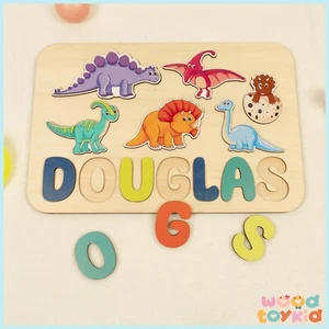 Dinosaur Name Puzzle, 1 Year Old Boy Gift, One Year Old Gift, Unique Baby Gift - Picture 1 of 9