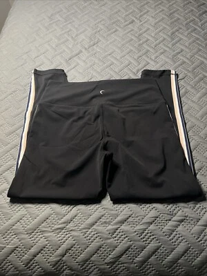 Leggings Zyia Active para mujer talla 12 negros melocotón/plateado/blanco a rayas en la pierna Foto 1 de 4