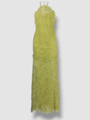 $3914 Ermanno Scervino Women's Green Lace Halter Open Back Gown Dress Size 38 - Image 1 of 3