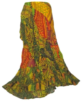 Falda larga envolvente con volantes retazos de algodón arrugado boho hippie M1099 Foto 1 de 2