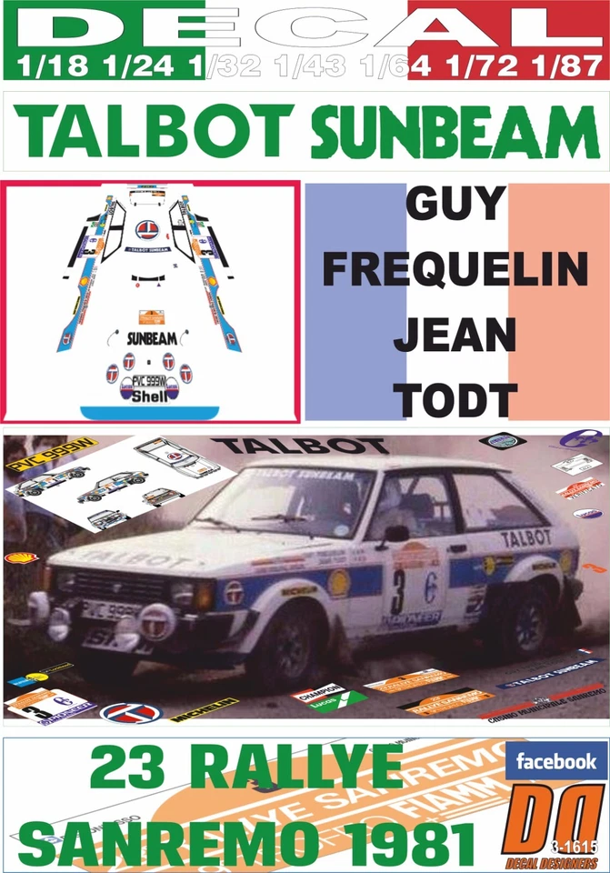 DECAL TALBOT SUNBEAM LOTUS G.FREQUELIN R.SANREMO 1981 DnF (04) - Immagine 1 di 1