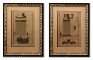 Architektonische dekorative Drucke, antikes Paar, Datum 1757, Original, Kunsthandwerkerrahmen - Bild 1 von 9