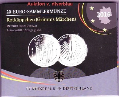  20 Euro Silber Gedenkmünze 2016  "Rotkäppchen"  in Spiegelglanz (PP) - Bild 1 von 3
