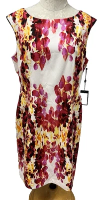 Adrianna Papell Sleeveless Photo Floral Print Sheath Dress Lined New Size 14 - Image 1 of 4