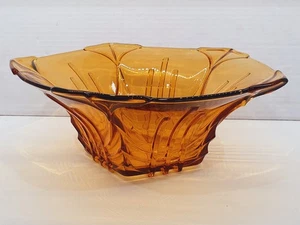 Vintage 1930's Amber Pressed Glass Hexagonal Bowl Art Deco Elegant Antique - Picture 1 of 15
