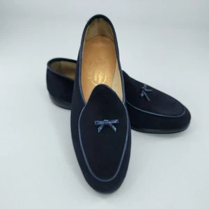 Belgian Shoes Midinette Women's Loafers Navy Blue Suede With Leather Trim  - Picture 1 of 7