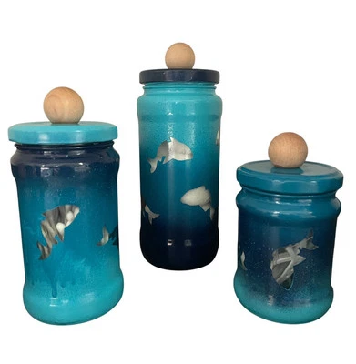 Nautical 3 Piece Glass Storage Containers For Bathroom 6.5”, 5” And 4” - Image 1 of 4