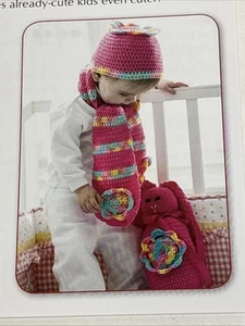 Fantasy Flowers Hat & Scarf Child Size Crochet Pattern Cards Pages - Picture 1 of 3