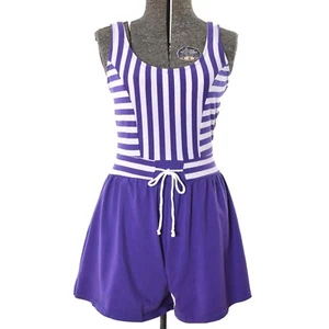 Vintage 1980s Small Purple White Sleeveless Romper Playsuit | by Sun Streak - Picture 1 of 9