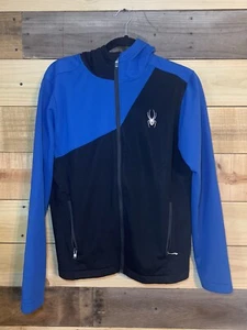 SPYDER SOFT SHELL JACKET SIZE SMALL BLUE BLACK Fleece Lined - Picture 1 of 4