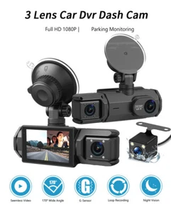 1080P 3-Channel Dash Cam Front, Rear, Interior, with Reversing Camera, Car DVR - Picture 1 of 19