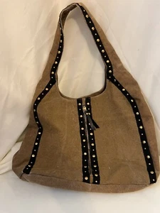 Mona B Large Canvas Shoulder Bag With Studs - Picture 1 of 10