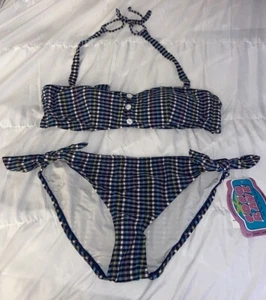 Coco Rave 2 Piece Swimsuit Seersucker Bandeau Bikini Top & Bottom XL 38B (C3) - Picture 1 of 2