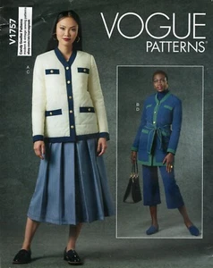 Vogue V1757 Quilted Jacket, Pleated Skirt & Cropped Pants Sz 16-24 UNCUT Pattern - Picture 1 of 4