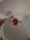 ❤red diamonte cluster silver coloured fashion ring in oyster box valentine's ❤