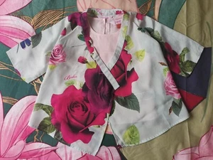 Ted Baker Girl's Blue Rose kimono Set cardigan jacket vest top size 18-24 months - Picture 1 of 12