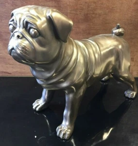 Bronze Colour Large Pug Statue by Leonardo Collection - Bronzed Pug Ornament New - Picture 1 of 4