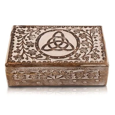  Jewelry Box, Handmade Decorative Wooden Storage, 8 x 5 Inch White Wash Finish - Image 1 of 4