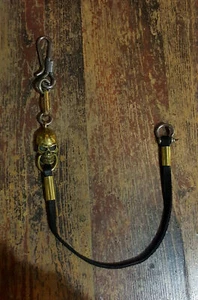 Skull Handmade Leather Chain Strap For Wallet Keyring Black Bikers Bronze Hooks - Picture 1 of 1