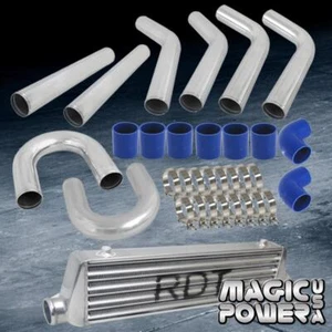 KIT DE TUBERÍAS INTERCOOLER U ALUMINIO CROMADO 2.5" + ACOPLADOR AZUL AJUSTE UNIVERSAL - Imagen 1 de 1