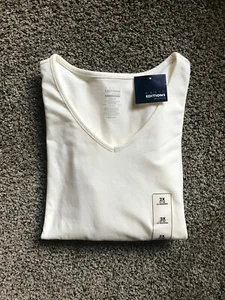 NWT BASIC EDITIONS WOMEN'S IVORY V-NECK SHIRT TOP SIZE 2X - Picture 1 of 4