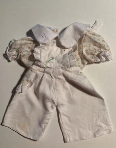 Fits Cabbage Patch Kids - Rosebud print collar blouse with White Bib Overalls - Picture 1 of 12