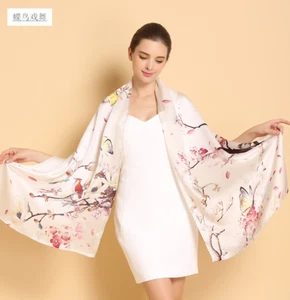 Sciarpe lunghe donna 100% vera seta primavera 172*52 cm stampa floreale avvolge hot - Foto 1 di 49