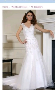 Veromia Champagne pink, ivory Wedding bridal Dress w/Veil. Size 8/10. Beads - Picture 1 of 12
