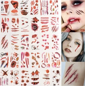 30 PCs Halloween 3D Temporary Tattoo Stickers Stitched Wound Scar Costume Props - Picture 1 of 8