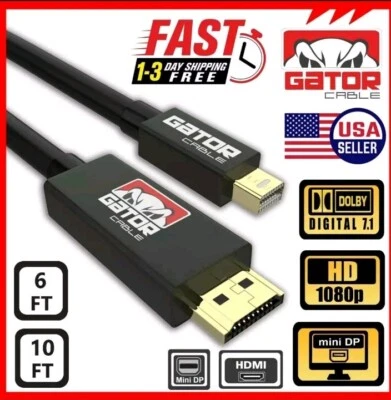 Mini Display Port DP Thunderbolt to HDMI Cable Adapter HD 4K for MacBook Surface - Image 1 of 3