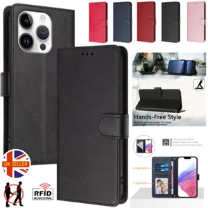 For iPhone 16e 16 15 14 13 12 11 Pro Max Plus XS Case Wallet Leather RFID Cover - Picture 1 of 64