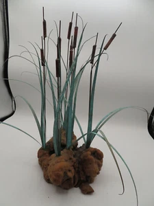 Mid Century Style Metal Copper Cattails on Driftwood - Picture 1 of 9