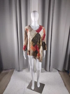 Chico's Women's Bohemian Patchwork, Asymmetrical Hem Pullover Blouse Size 2 (L) - Picture 1 of 14