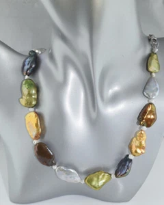 Genuine Iridescent Coin Freshwater Pearls RARE 15 - 16mm 18" Necklace K209 - Picture 1 of 3