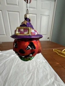 Christopher Radko Halloween Ornament Pumpkin Head with Purple Witch Hat - Picture 1 of 5