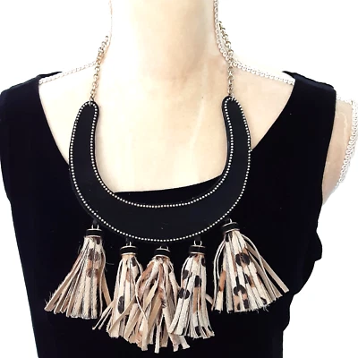 Chico's искусственной замши 28» Луна нагрудник ожерелье животное печати кисточки заявление изделие - Изображение 1 из 4