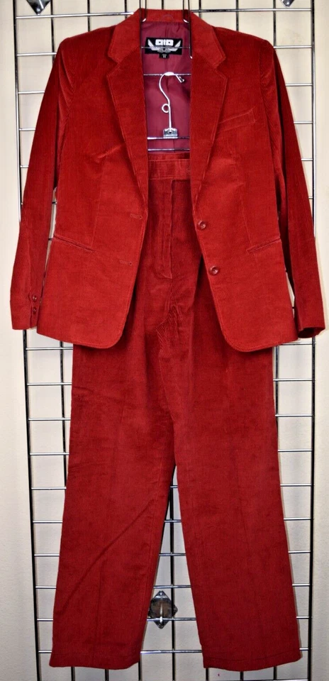 Vintage Jacket Pants Set Ata Size 11 S/M 60s Cranberry Corduroy Fitted High Rise - Image 1 of 4