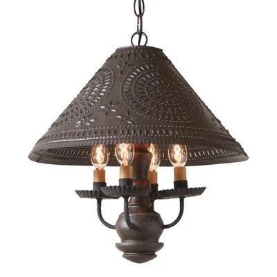 木制Homespun灯罩吊坠浓缩咖啡带塞勒姆砖 — 第 1/3 张图片