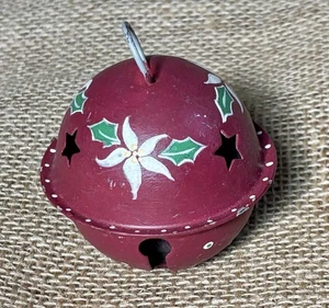 Campana de bola de metal rojo pintada a mano adorno de Navidad casa de campo rústica de vacaciones - Imagen 1 de 7